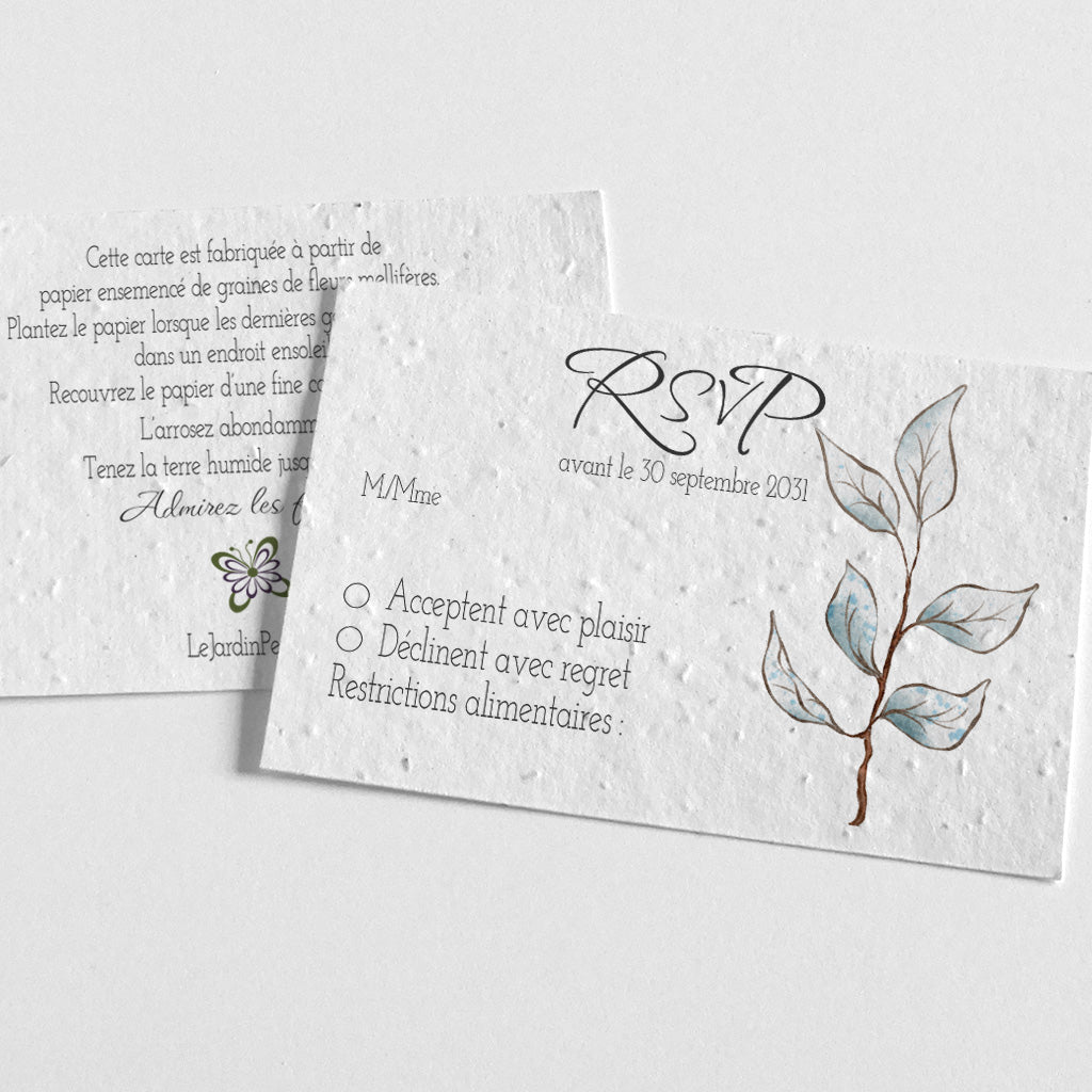 Carte RSVP  à planter mariage hiver