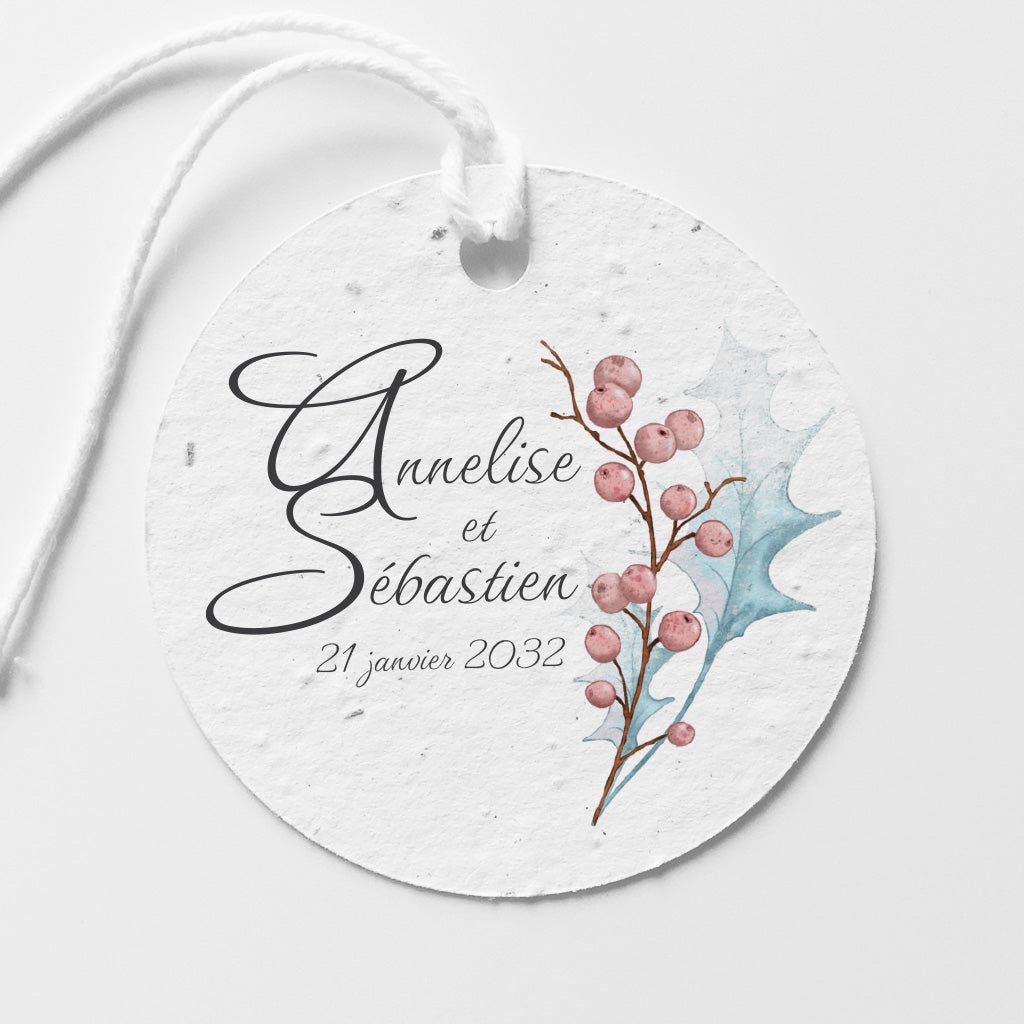 Étiquette cadeau ensemencée mariage hiver