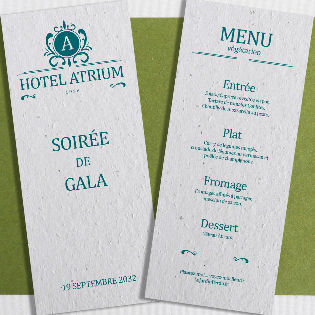 Menu papier ensemencé hotel