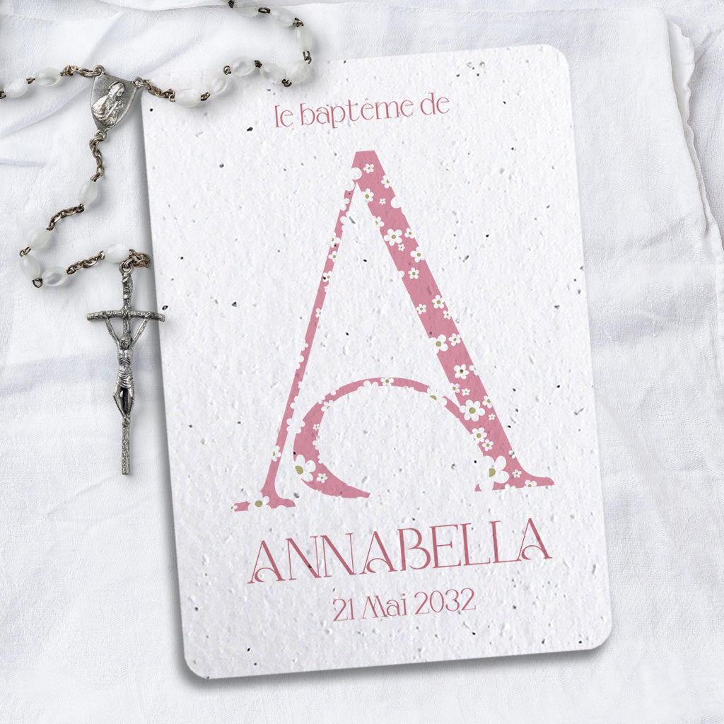 Faire-part de baptême écoresponsable papier ensemencé