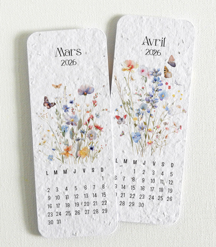 calendrier marque-pages papier ensemencé