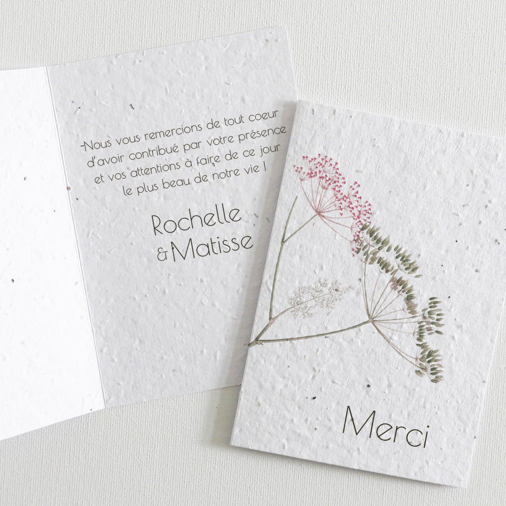 carte de remerciements mariage écoresponsable