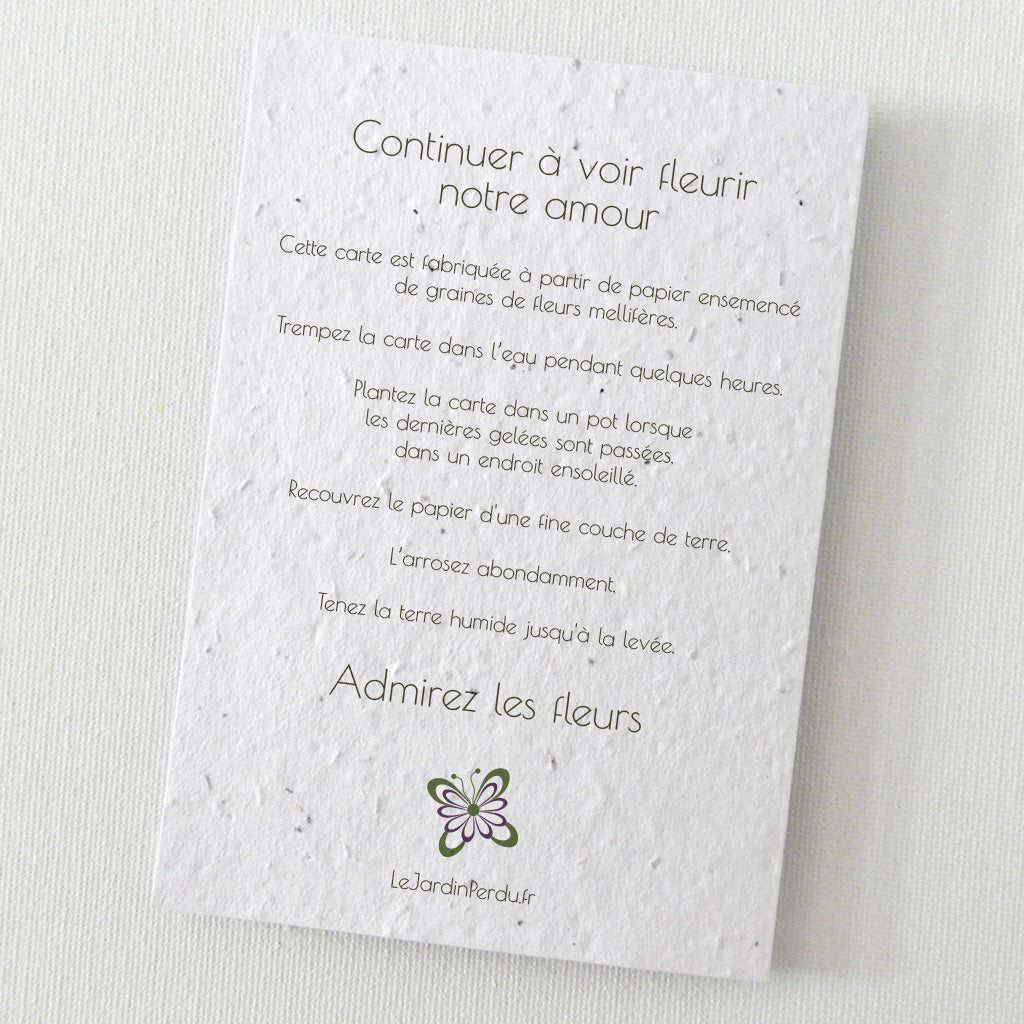 carte de remerciements mariage papier ensemencé