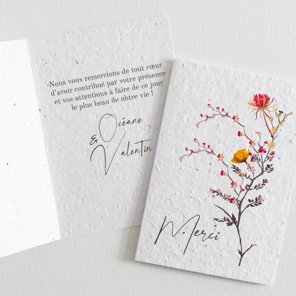 carte écoresponsable papier ensemencé remerciements mariage