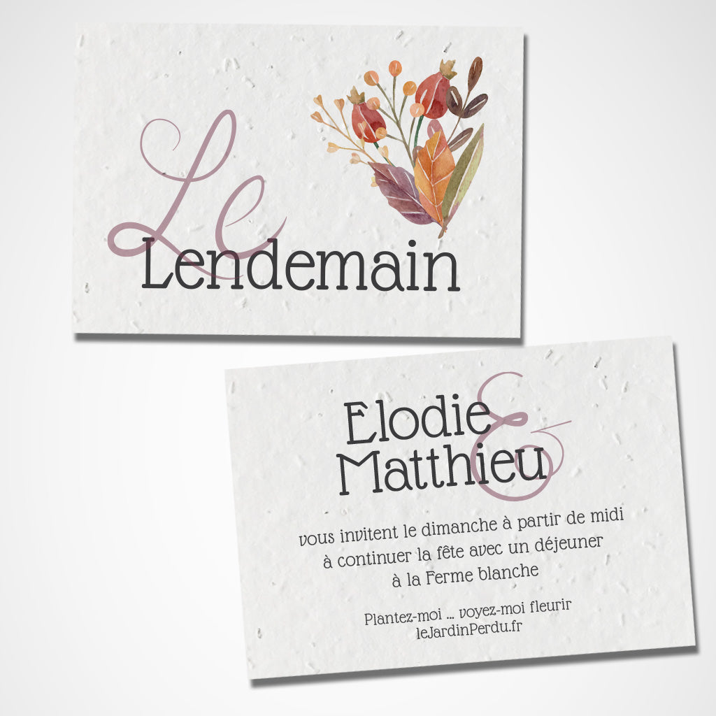 carte le lendemain mariage écoresponsable papier ensemencé