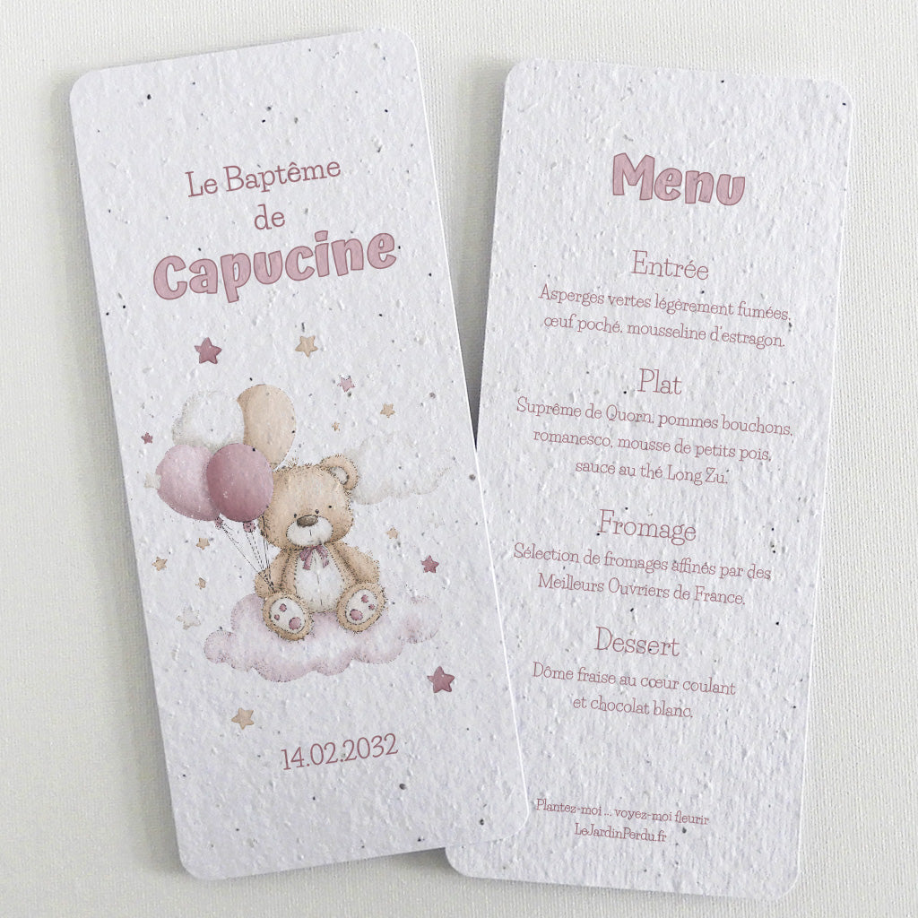 carte menu nounours papier ensemencé