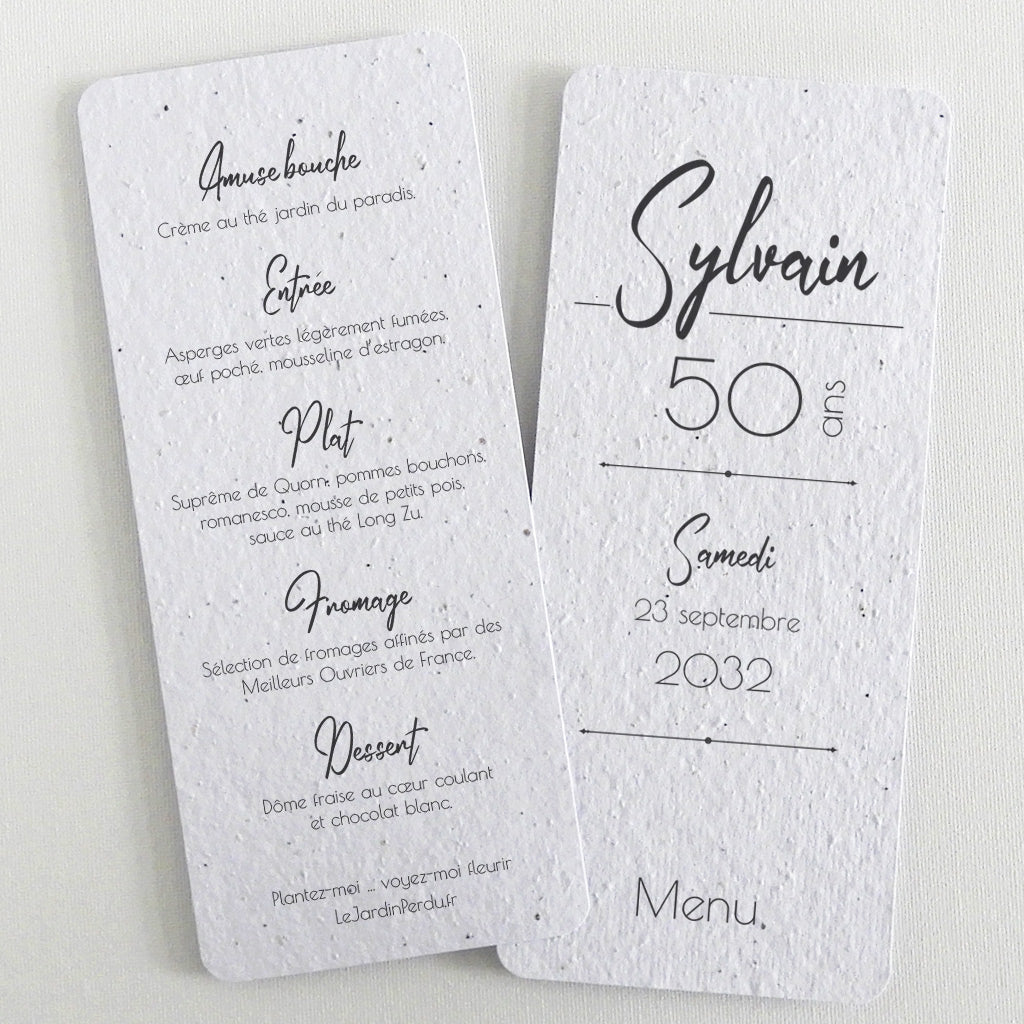 carte menu papier ensemencé