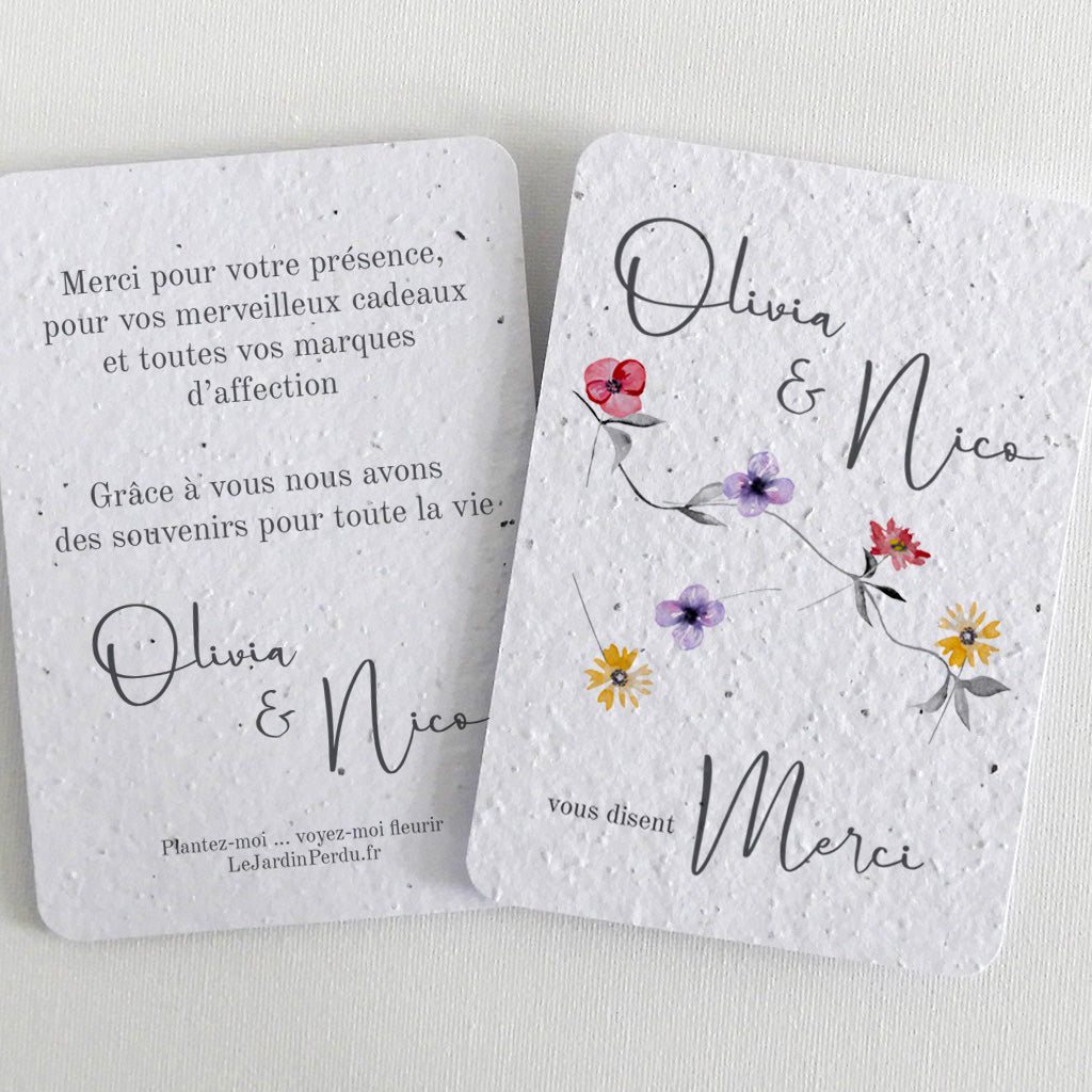 carte de remerciement de mariage à planter