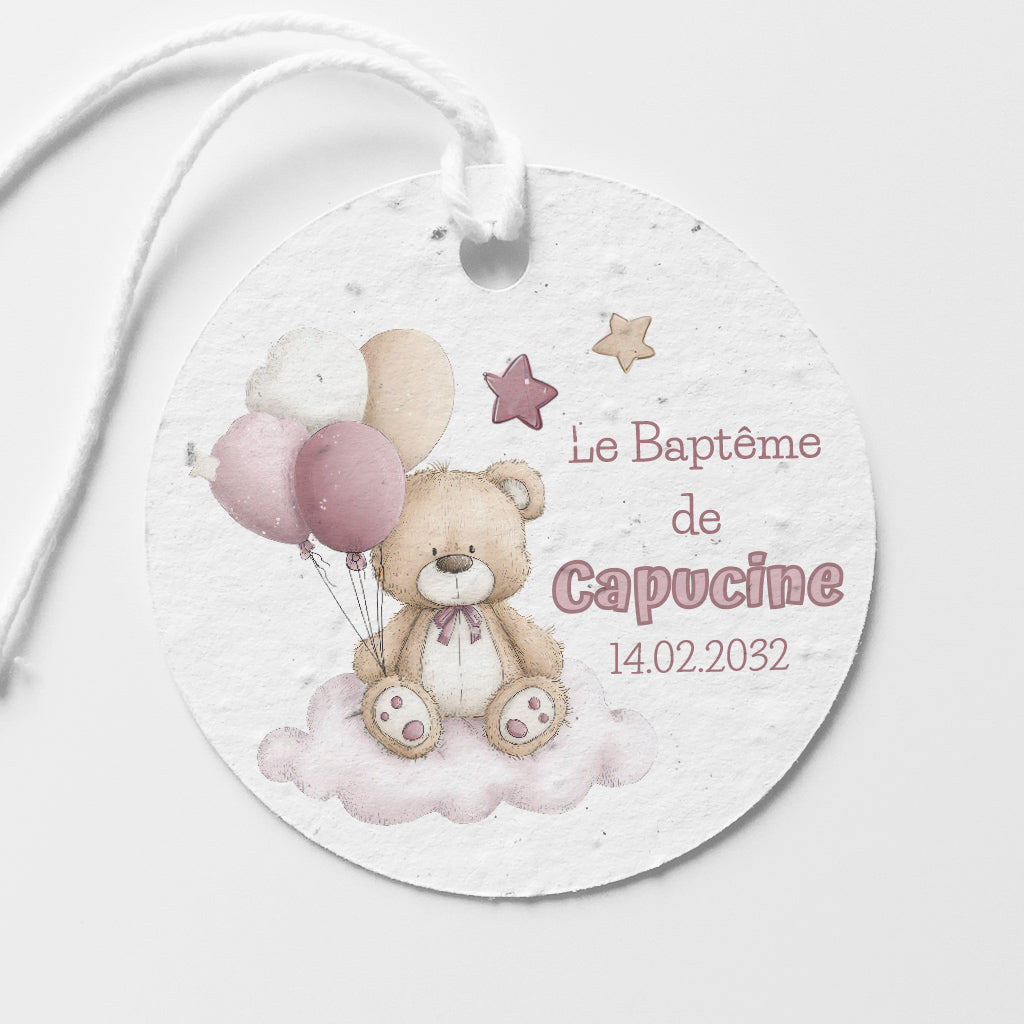 étiquette à planter nounours baptême 