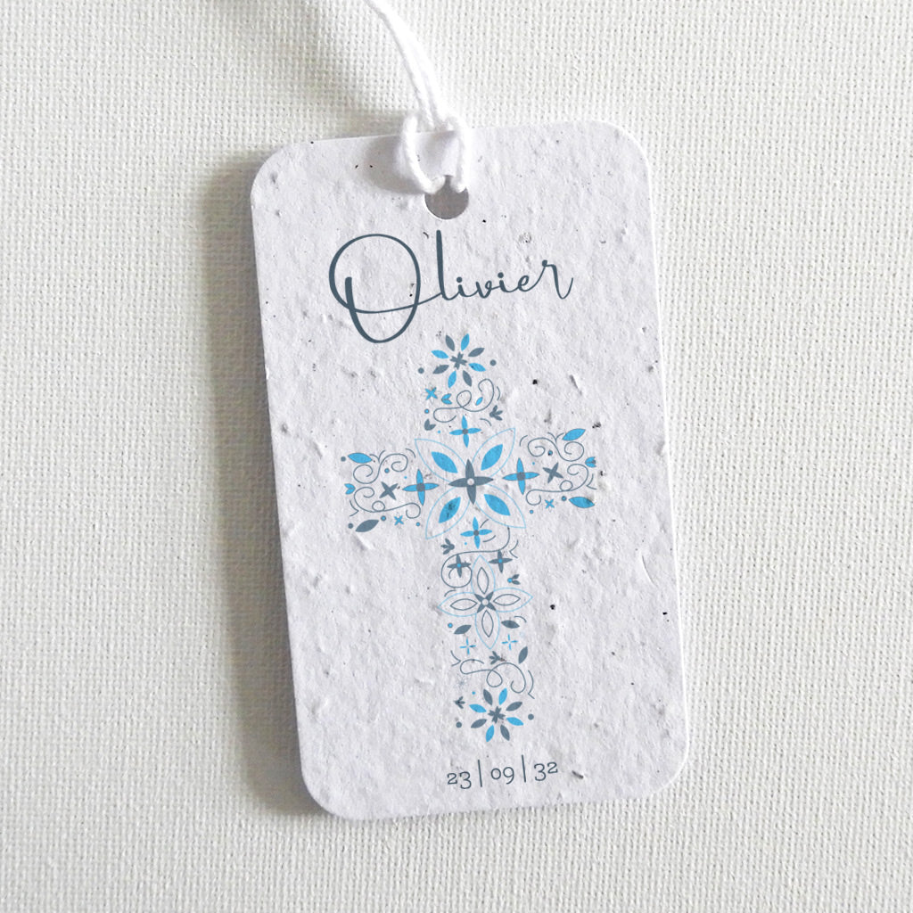 Étiquette baptême papier ensemencé