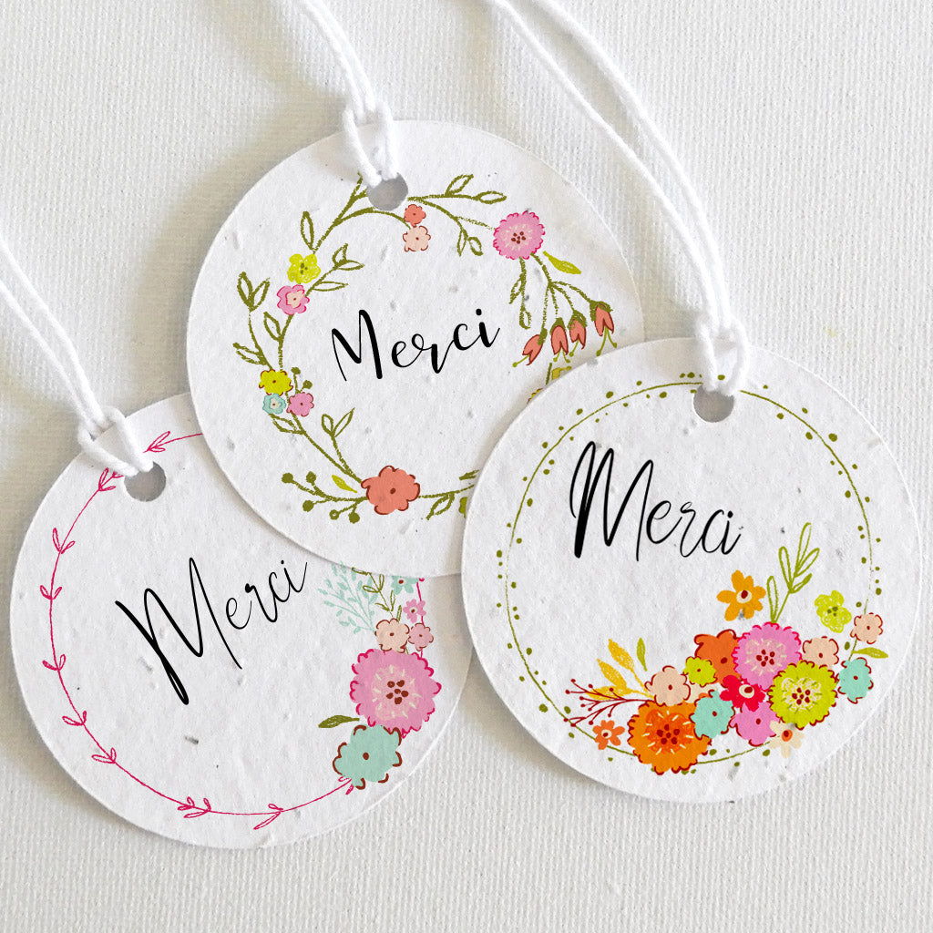 Étiquettes cadeaux à planter merci