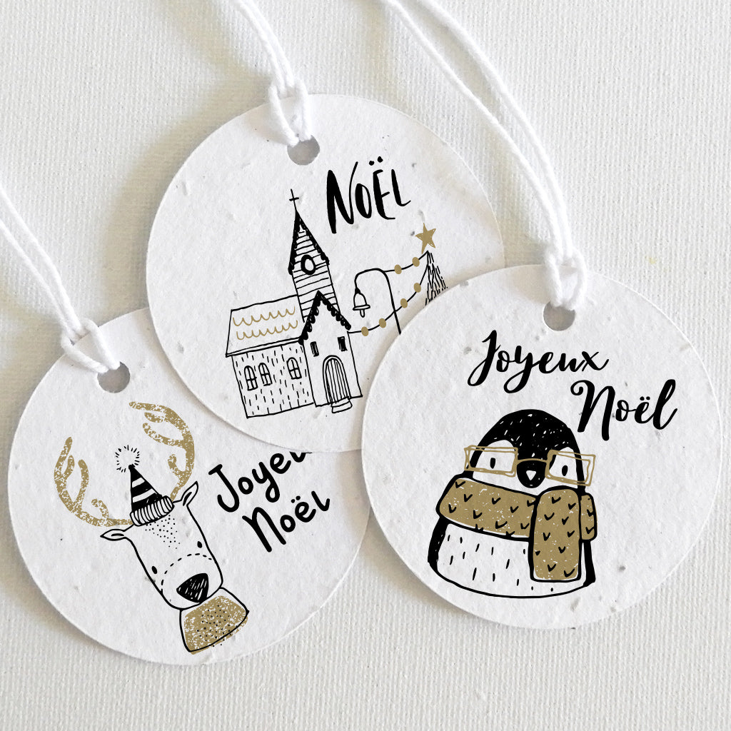 étiquettes de Noël papier ensemencé