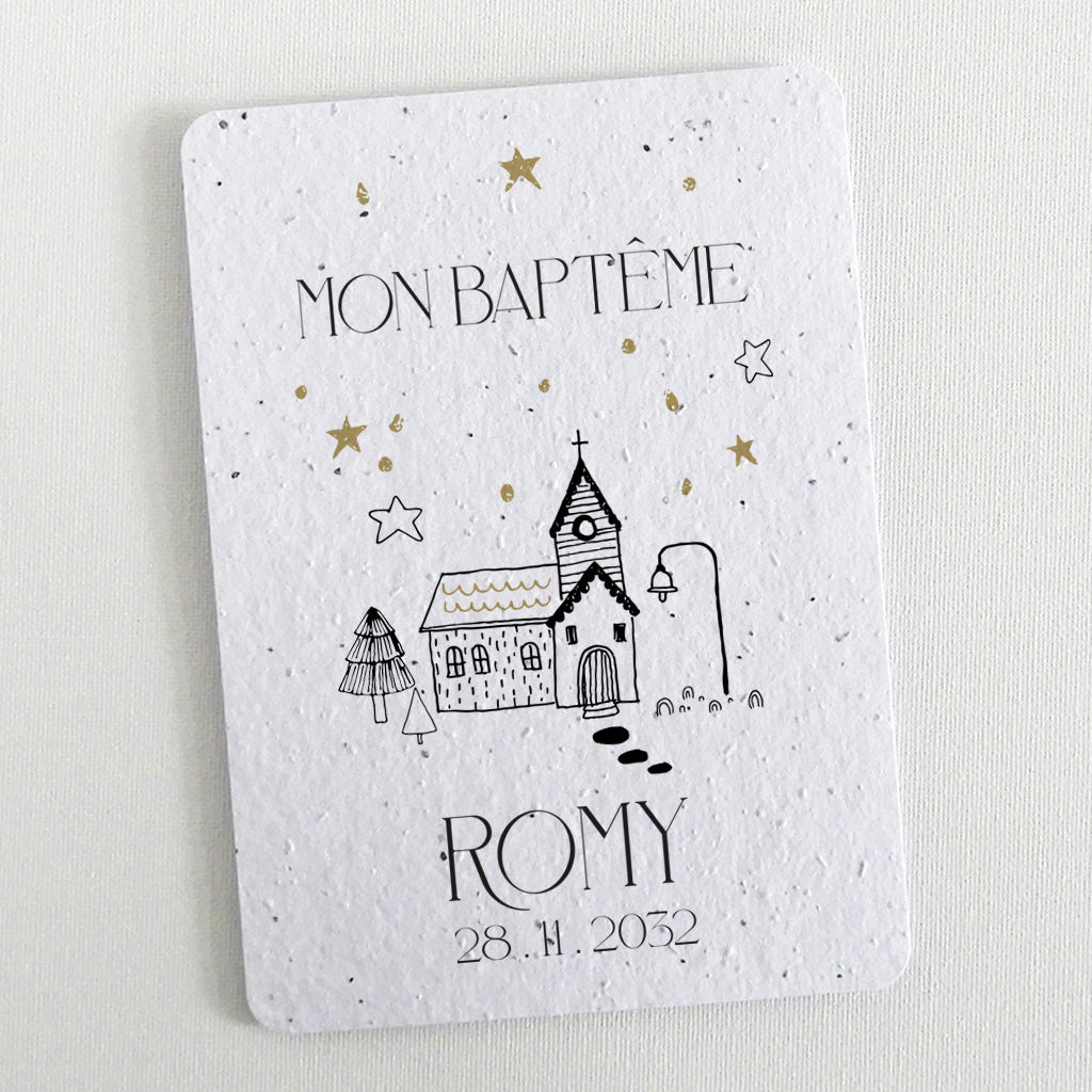 Faire-part de baptême écoresponsable papier ensemencé