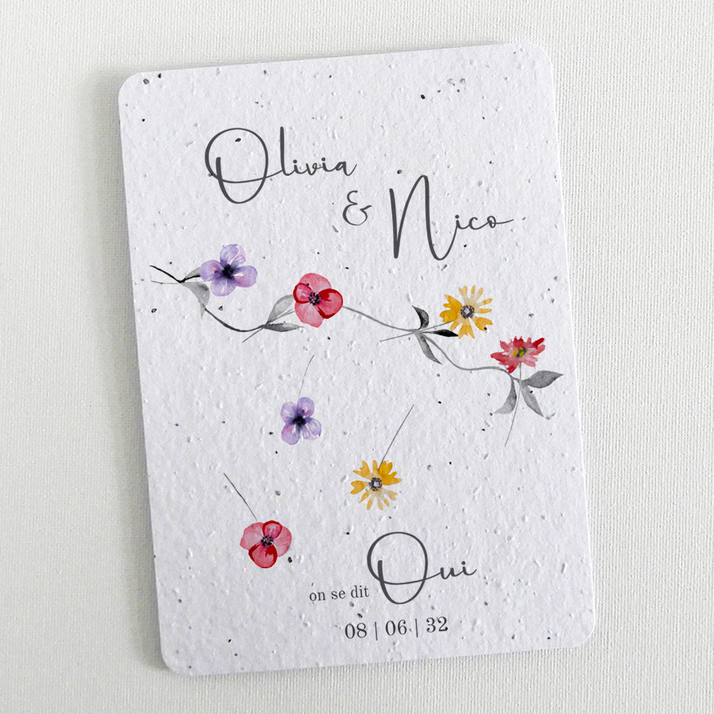 Faire-part de mariage papier ensemencé