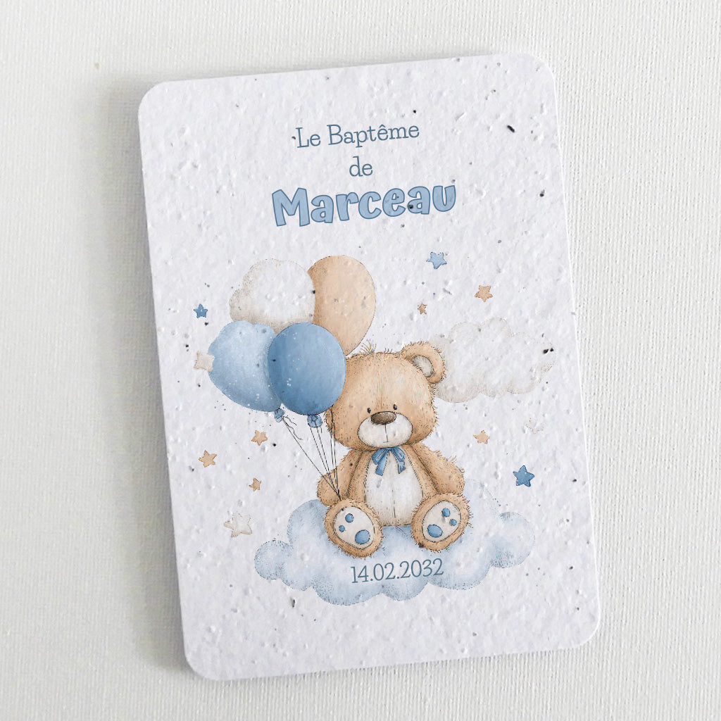 faire-part de baptême papier ensemencé