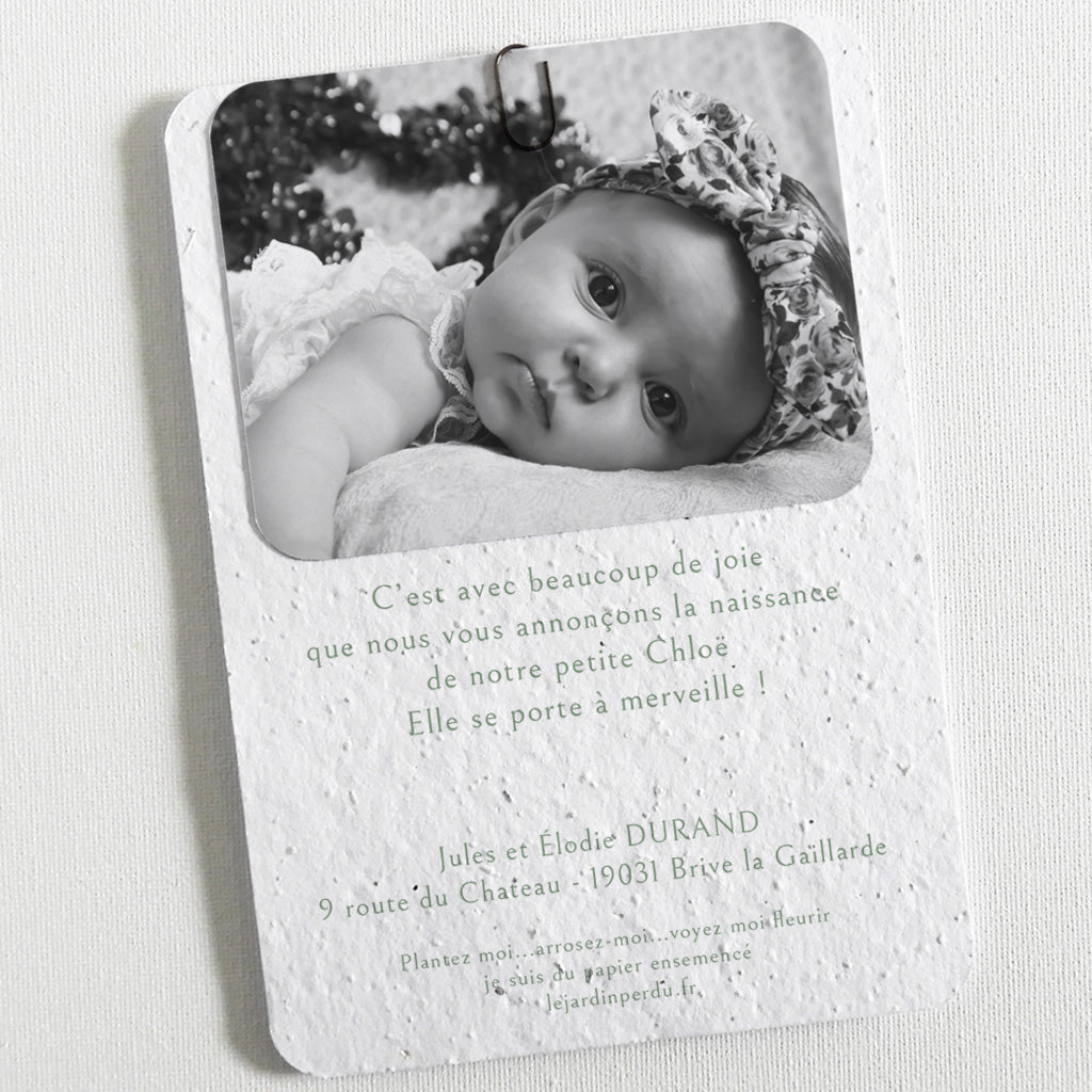 Faire-part de naissance papier ensemencé