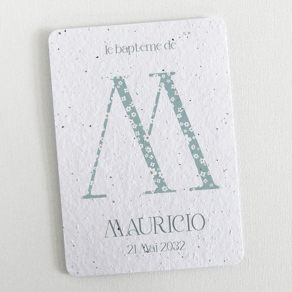 Faire-part de baptême écologique papier ensemencé