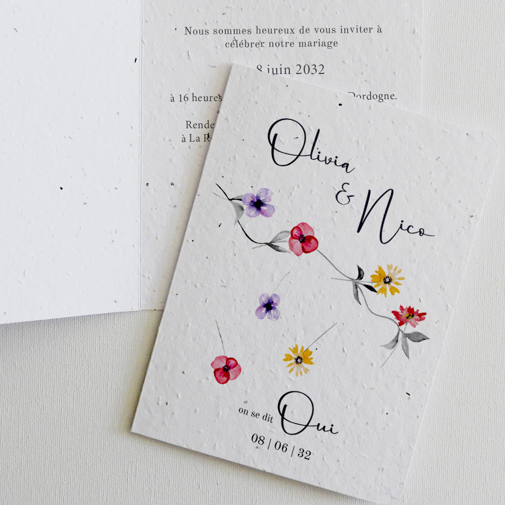 Faire-part de mariage papier ensemencé