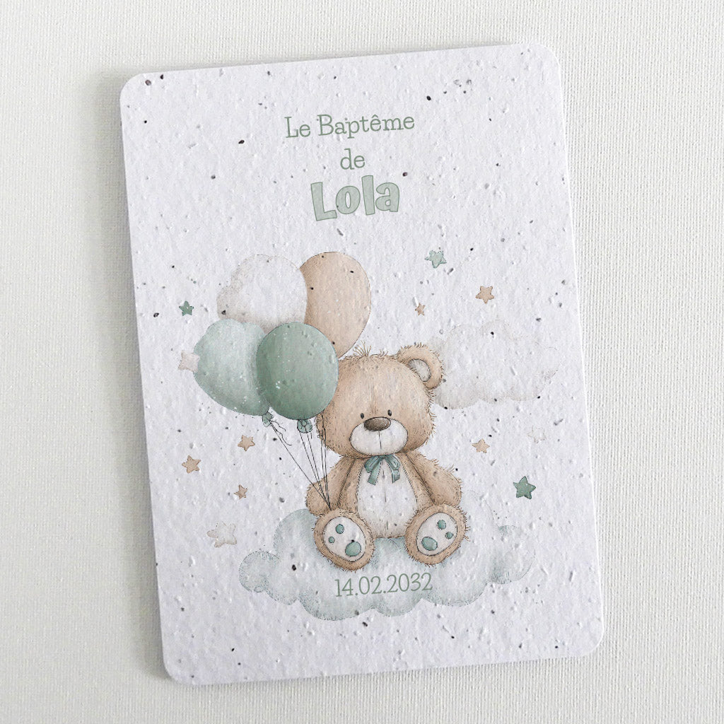 invitation baptême à planter nounours