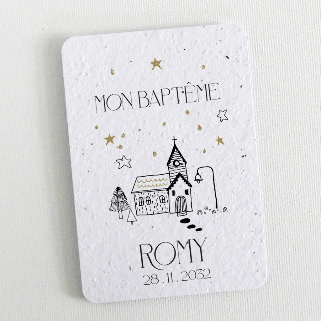 Invitation baptême écoresponsable papier ensemencé