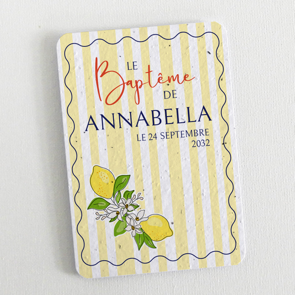 invitation baptême papier ensemencé dolce vita