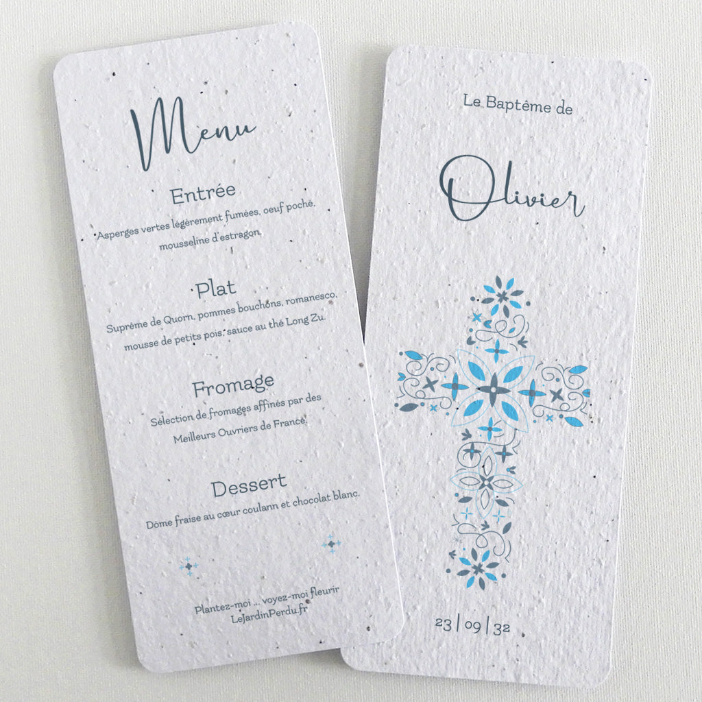 menu de baptême papier ensemencé