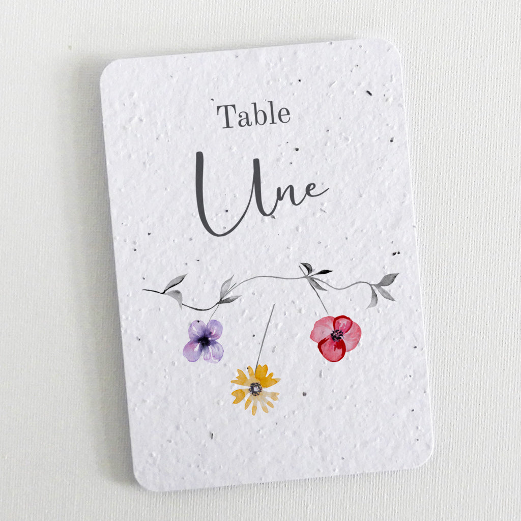 Numéro de table mariage papier ensemencé
