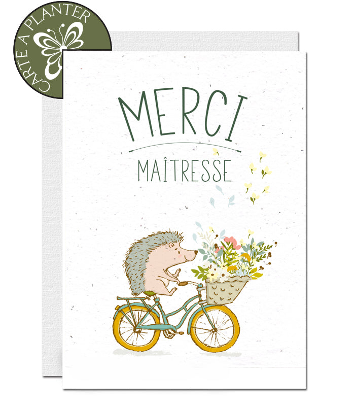 Carte à Planter Merci Maîtresse - Hérisson à Bicyclette