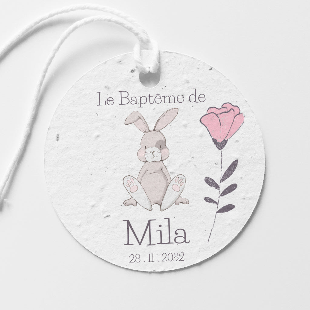 papier ensemencé étiquette baptême à personnaliser