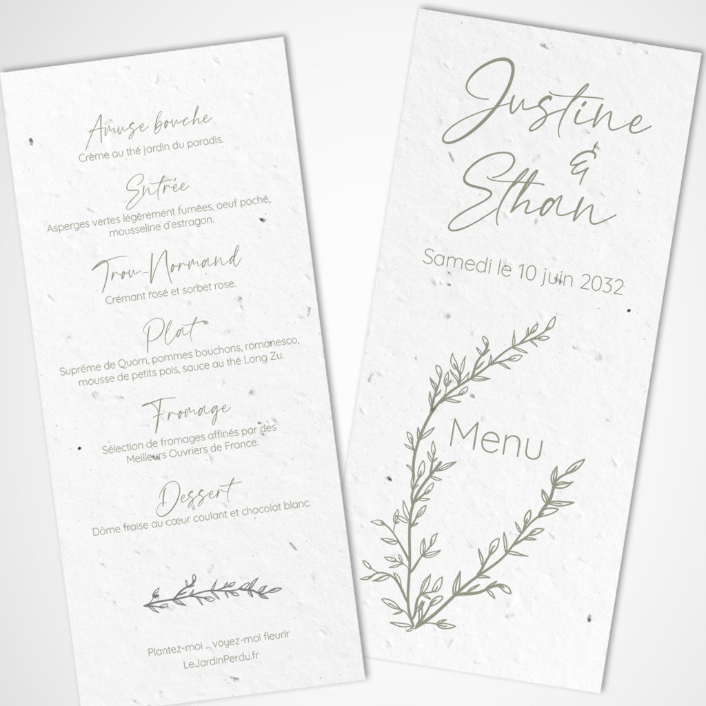 carte menu mariage à planter